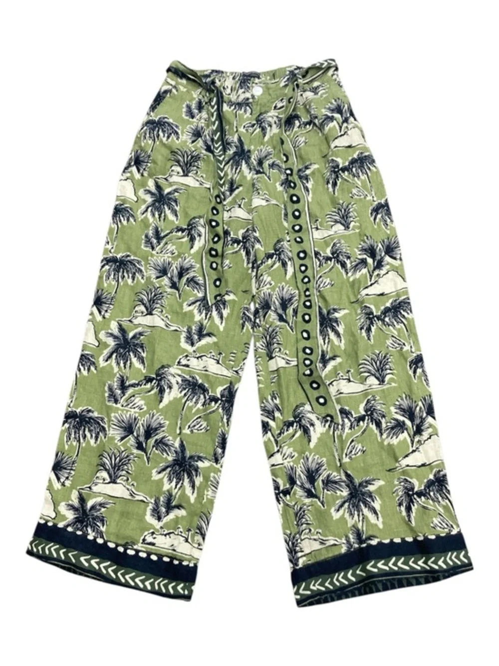 Tahari Olive Green Printed Linen pants 100 % linen